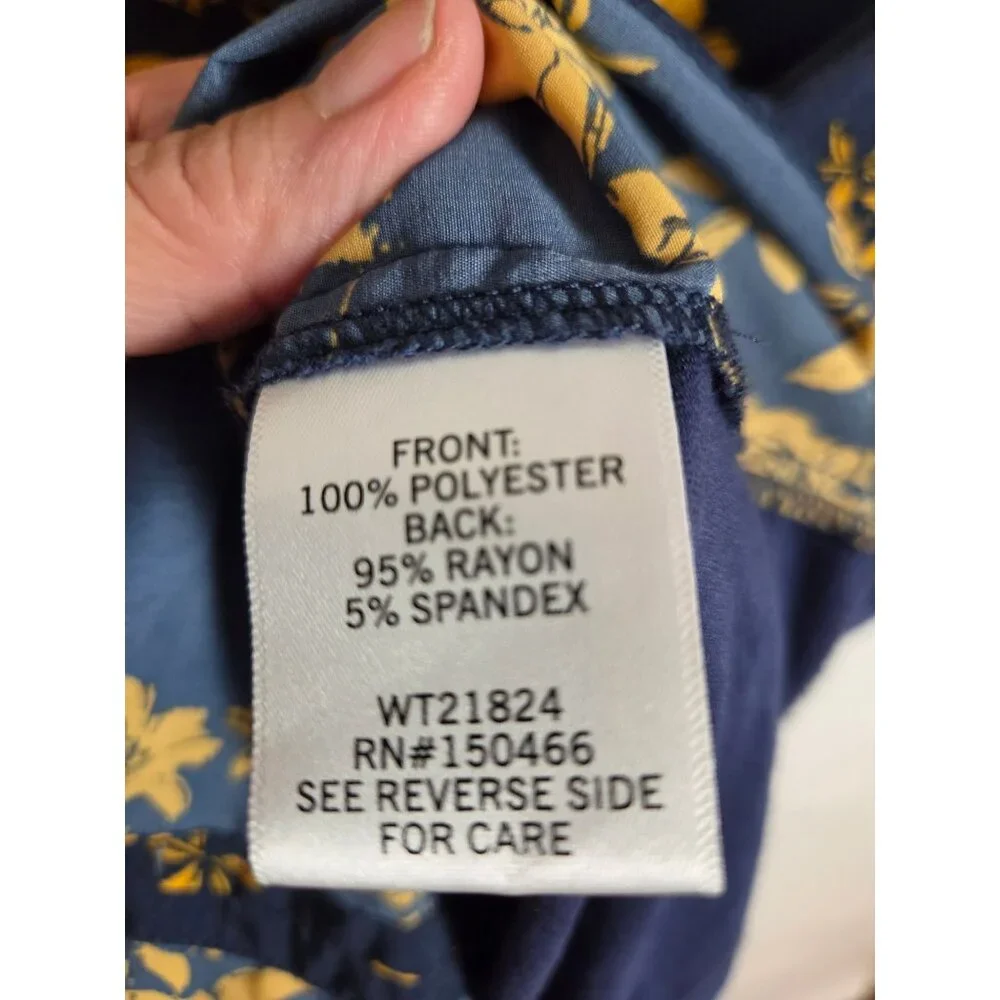 Market & Spruce Floral Sleeveless Ruffle Blouse Navy & Yellow Womens Large - Picture 10 of 14